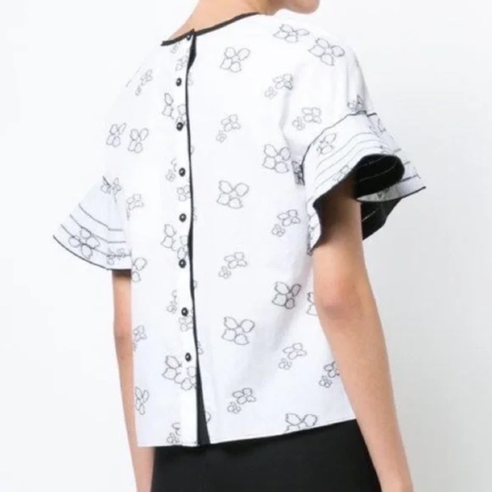 10 CROSBY DEREK LAM Floral Ruffle Sleeve Top - Picture 3 of 8